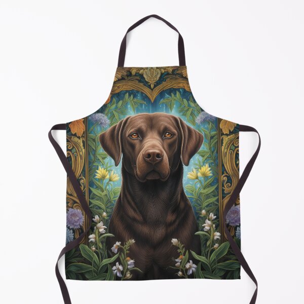 Item preview, brown Labrador Retriever dog art in retro vintage style with flowers designed and sold by retriever-dogs.