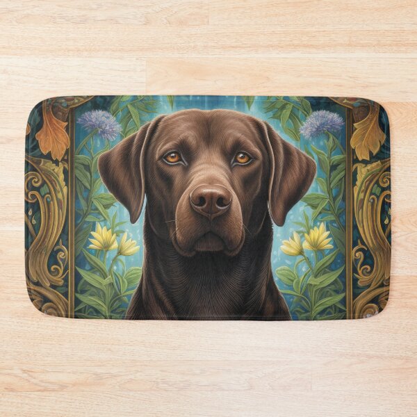 Item preview, brown Labrador Retriever dog art in retro vintage style with flowers designed and sold by retriever-dogs.