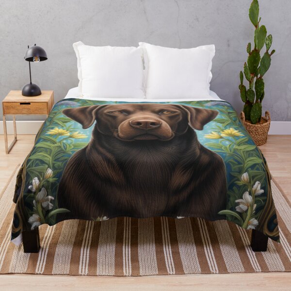Item preview, brown Labrador Retriever dog art in retro vintage style with flowers designed and sold by retriever-dogs.