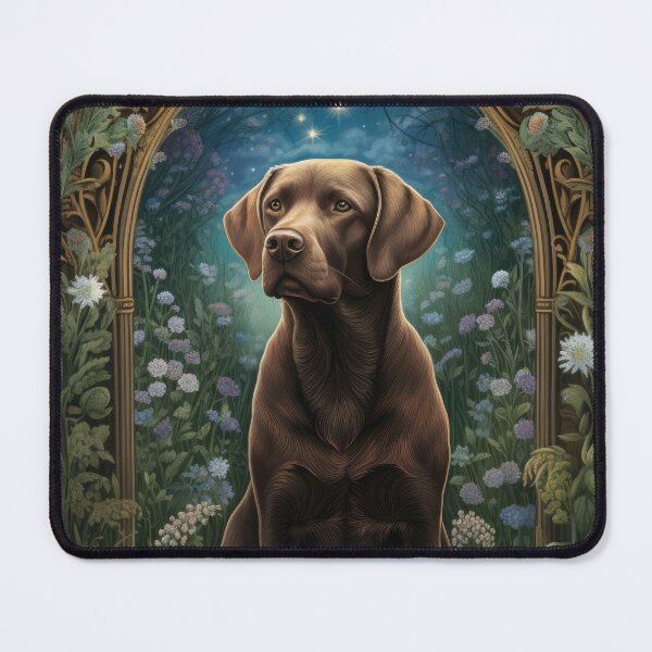 Item preview, brown Labrador Retriever dog art in retro vintage style with flowers designed and sold by retriever-dogs.