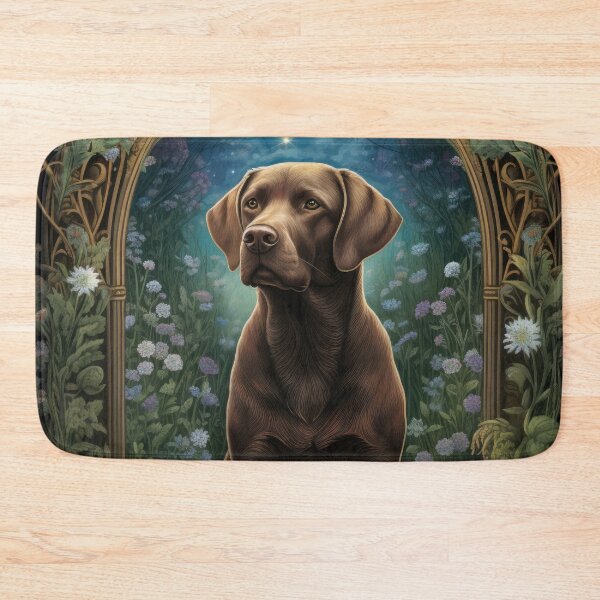Item preview, brown Labrador Retriever dog art in retro vintage style with flowers designed and sold by retriever-dogs.