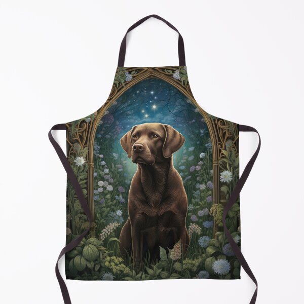 Item preview, brown Labrador Retriever dog art in retro vintage style with flowers designed and sold by retriever-dogs.