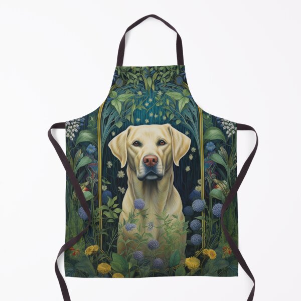 Item preview, yellow labrador retriever dog art in retro vintage style with flowers designed and sold by retriever-dogs.