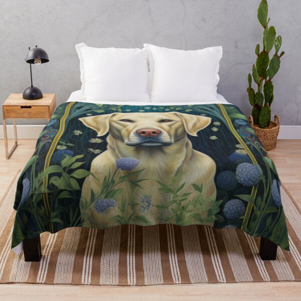 Item preview, yellow labrador retriever dog art in retro vintage style with flowers designed and sold by retriever-dogs.