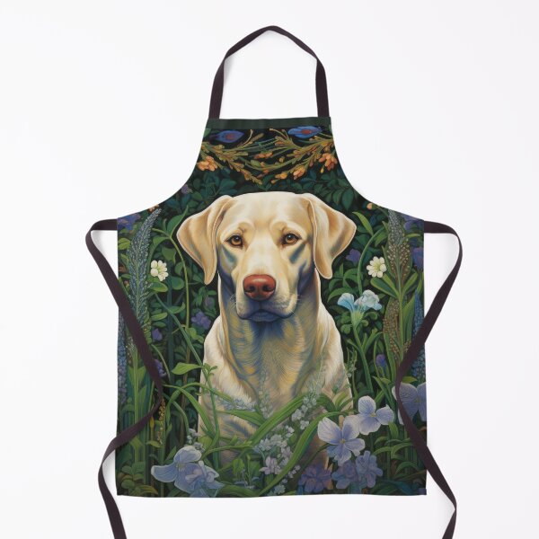Item preview, yellow labrador retriever dog art in retro vintage style with flowers designed and sold by retriever-dogs.