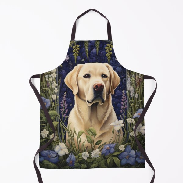 Item preview, yellow labrador retriever dog art in retro vintage style with flowers designed and sold by retriever-dogs.