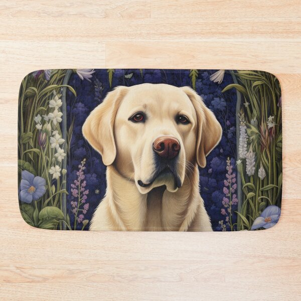 Item preview, yellow labrador retriever dog art in retro vintage style with flowers designed and sold by retriever-dogs.
