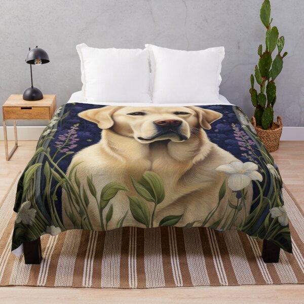 Item preview, yellow labrador retriever dog art in retro vintage style with flowers designed and sold by retriever-dogs.
