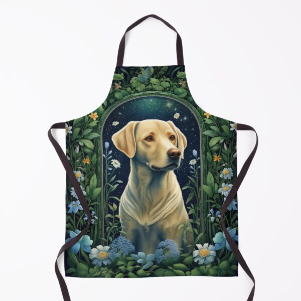 Item preview, yellow labrador retriever dog art in retro vintage style with flowers designed and sold by retriever-dogs.