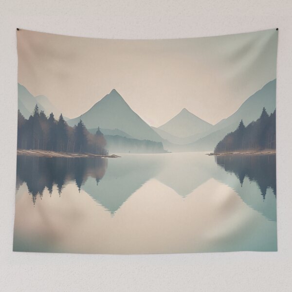 Item preview, Neutral Colors Nature Wilderness Outdoors Misty  Mountain Lake  designed and sold by LEILA ART SPACE.