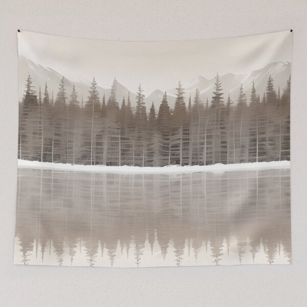 Item preview, Neutral Colors Nature Wilderness Minimalist Tranquil Lake Trees Art designed and sold by LEILA ART SPACE.
