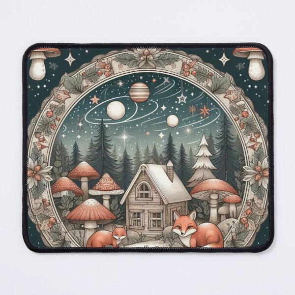Item preview, Cottagecore Fox Mushrooms nestled Greeting Card mushroom space stars designed and sold by CoffeeIsATrip.