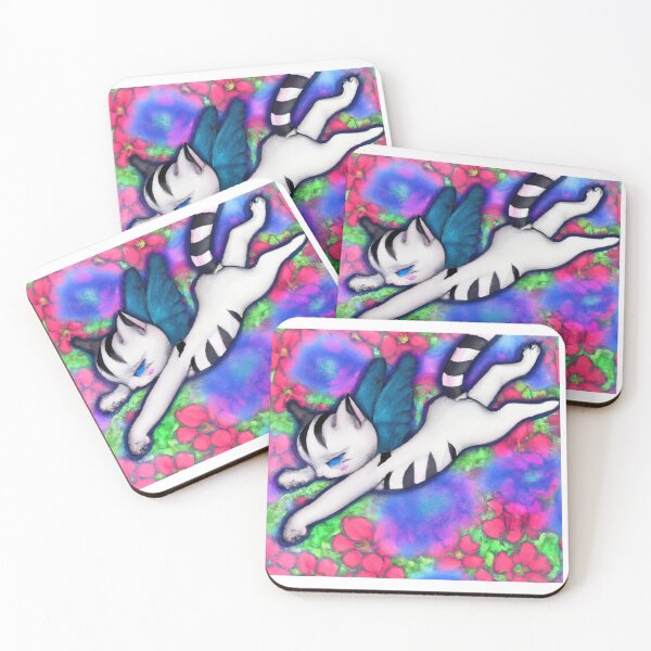 Item preview, cute cat flying above flowers designed and sold by janjacbu.