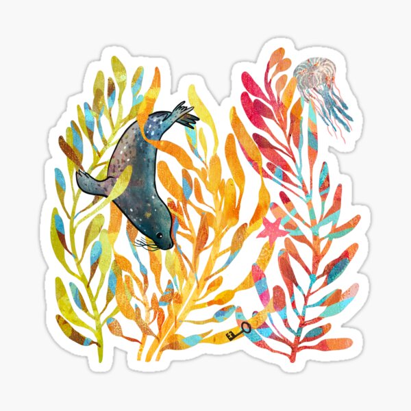Selkie diving amongst the kelp Sticker