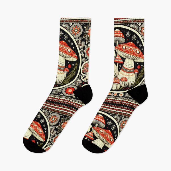 Item preview, Psychedelic Mushroom Christmas psilocybin Cottagecore Sacred Geometry Xmas Scandinavian Nordic White Cat designed and sold by CoffeeIsATrip.