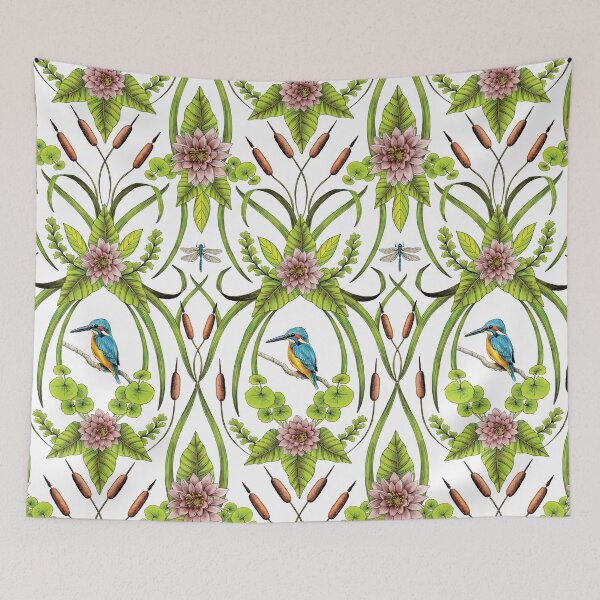 Item preview, Common Kingfisher, Water Lilies, Dragonflies & Cattails Pattern designed and sold by somecallmebeth.