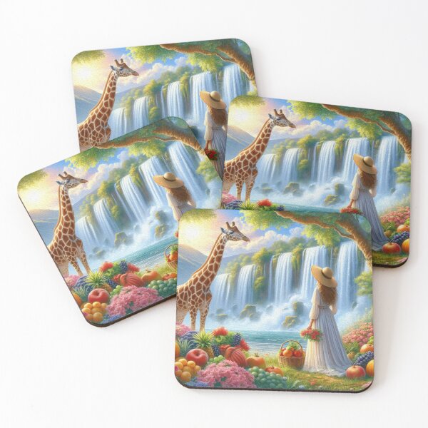 Item preview, Woman & Giraffe Near Waterfall designed and sold by Paper Bee Gift Shop.