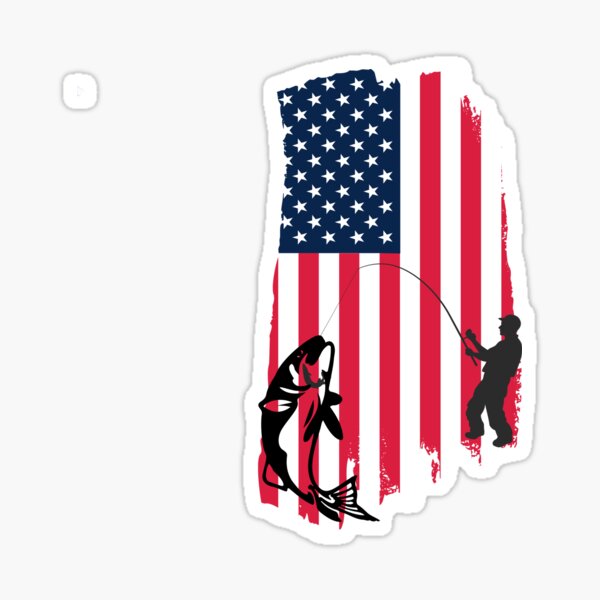 USA American Fish Flag Sticker - Patriotic Fishing Decal Vinyl Die Cut Car Truck Boat Bumper Window Graphic