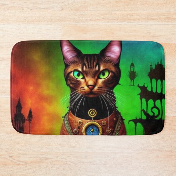 Item preview, Dark Trippy Colorful Steampunk Cat Art designed and sold by TheDarkWardrobe.