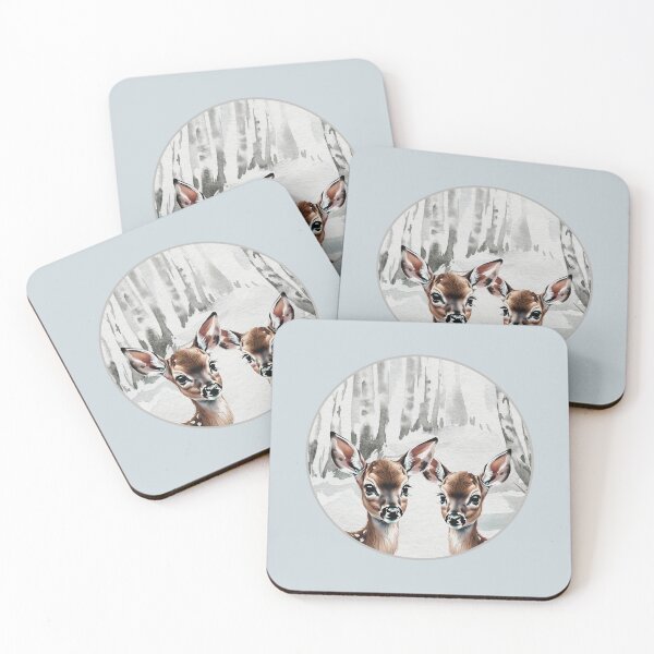 Item preview, Two Fawns In Watercolor Winter Scene With Birch Trees Baby Deer designed and sold by LittleGnomad.