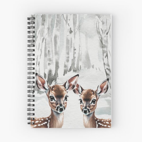 Item preview, Two Fawns In Watercolor Winter Scene With Birch Trees Baby Deer designed and sold by LittleGnomad.