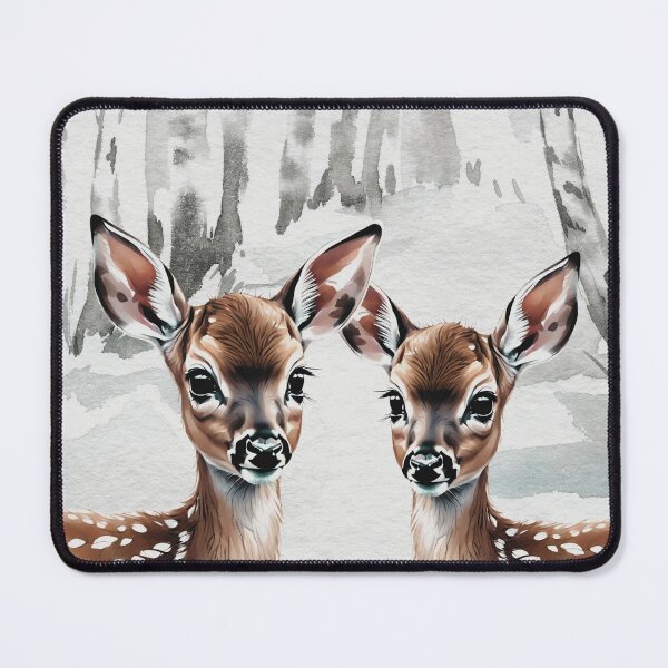 Item preview, Two Fawns In Watercolor Winter Scene With Birch Trees Baby Deer designed and sold by LittleGnomad.