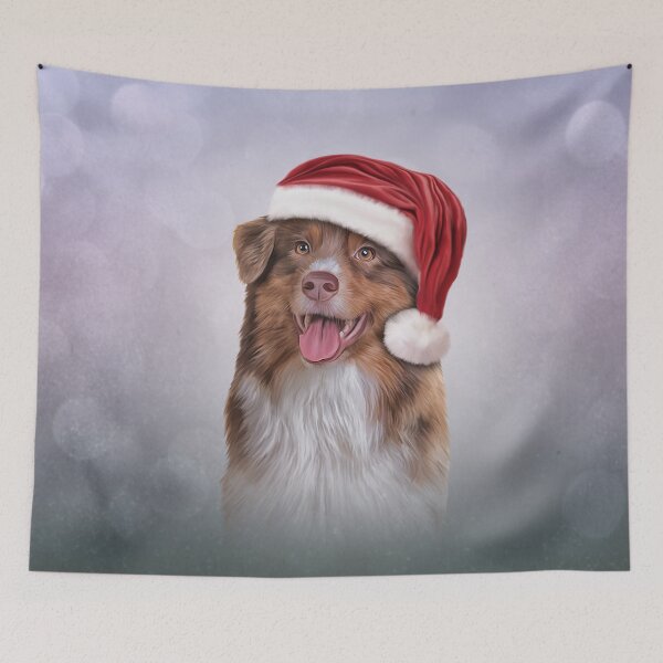 Item preview, Dog Australian Shepherd in red hat of Santa Claus  designed and sold by bonidog.