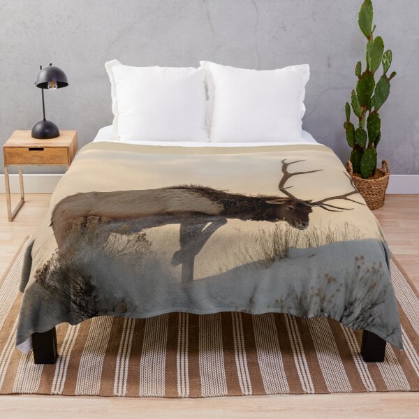 Item preview, The majestic bull elk forages for food under the snow designed and sold by InHerits.
