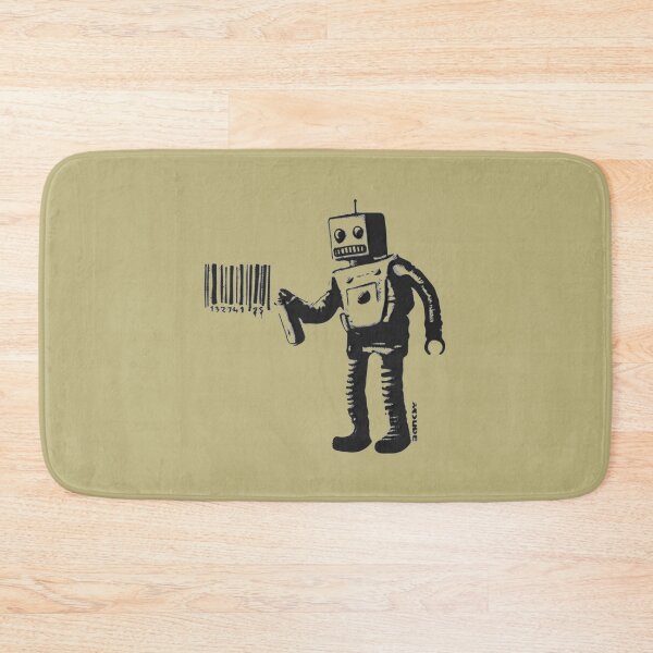 Item preview, Banksy smiling Robot and barcodes Better Out Than In New York City residency black and white HD HIGHT QUALITY ONLINE STORE designed and sold by RoleyPoleyHami.