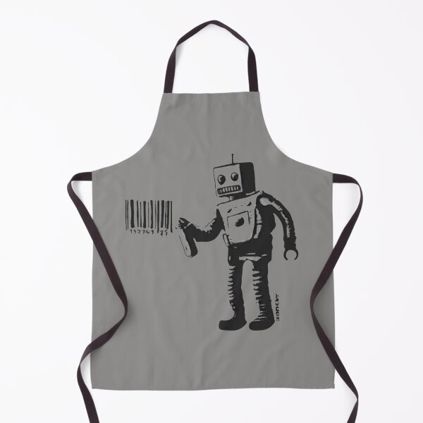 Item preview, Banksy smiling Robot and barcodes Better Out Than In New York City residency black and white HD HIGHT QUALITY ONLINE STORE designed and sold by RoleyPoleyHami.