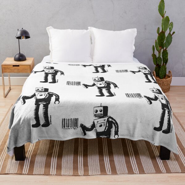 Item preview, Banksy smiling Robot and barcodes Better Out Than In New York City residency black and white HD HIGHT QUALITY ONLINE STORE designed and sold by RoleyPoleyHami.