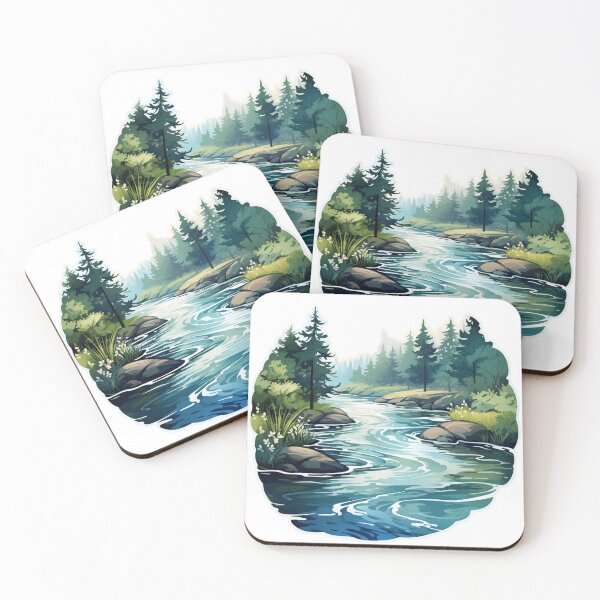 Item preview, Watercolor forest river landscape designed and sold by Weirdanya.