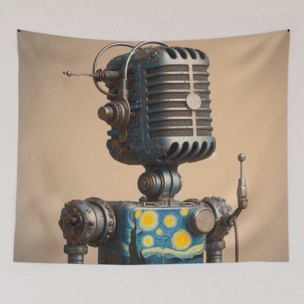 Item preview, Vintage Microphone Robot Wearing Van Gogh’s Starry Night designed and sold by Star-Fragment.