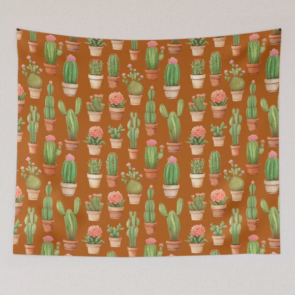 Item preview, Cactus Drawing Seamless Pattern Orange Bronze background designed and sold by Sototos® ⭐⭐⭐⭐⭐.