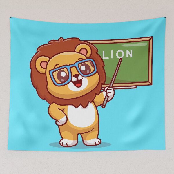 Item preview, Wise Mane Tutor: Cute Lion Teacher with Board Cartoon Vector Icon Illustration designed and sold by hjian8219.