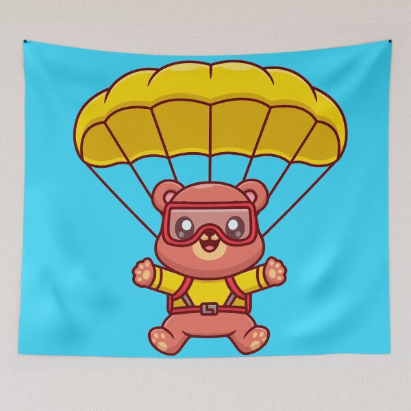 Item preview, Airborne Adventure: Cute Bear Flying with Parachute Cartoon Vector Icon Illustration designed and sold by hjian8219.