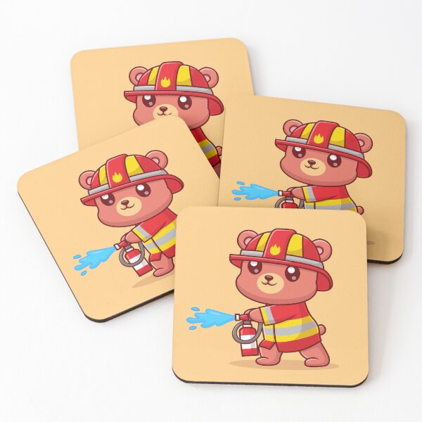 Item preview, Heroic Bear Rescuer: Cute Bear Firefighter with Water Hose Cartoon Vector Icon Illustration designed and sold by hjian8219.