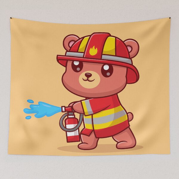 Item preview, Heroic Bear Rescuer: Cute Bear Firefighter with Water Hose Cartoon Vector Icon Illustration designed and sold by hjian8219.