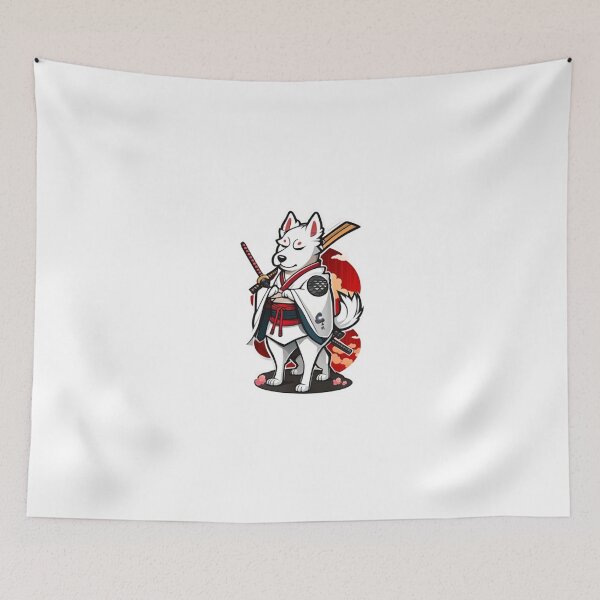 Item preview, Cute Japan samurai puppy white dog designed and sold by KorArtStudio.
