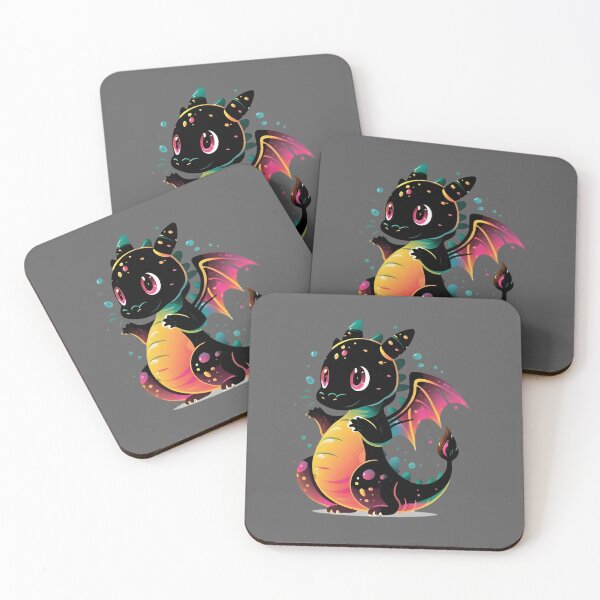 Item preview, Cute Magical Black Colorful Dragon Illustration designed and sold by DragonRealms.