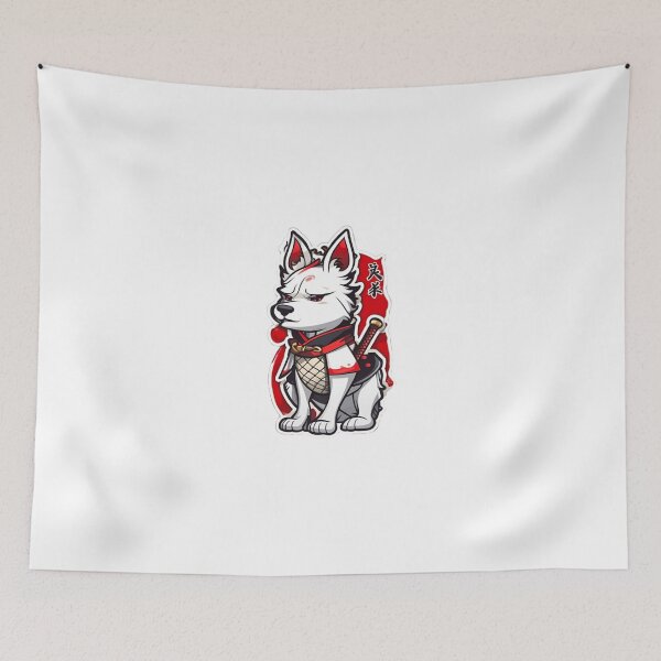 Item preview, Cool Japan samurai puppy white dog designed and sold by KorArtStudio.