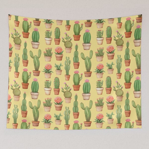 Item preview, Cactus Drawing Seamless Pattern Yellow Parmesan background designed and sold by Sototos® ⭐⭐⭐⭐⭐.