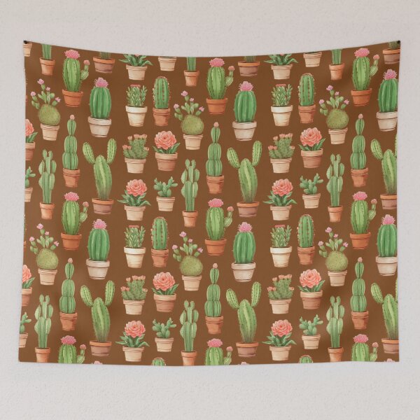 Item preview, Cactus Drawing Seamless Pattern Brown Tawny background designed and sold by Sototos® ⭐⭐⭐⭐⭐.