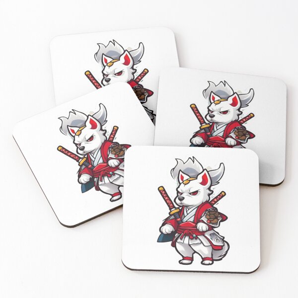 Item preview, Cute Japan samurai katana puppy white dog designed and sold by KorArtStudio.
