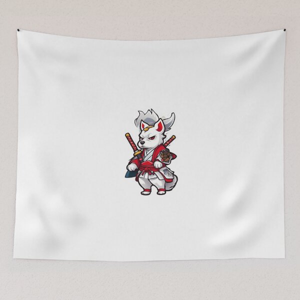 Item preview, Cute Japan samurai katana puppy white dog designed and sold by KorArtStudio.