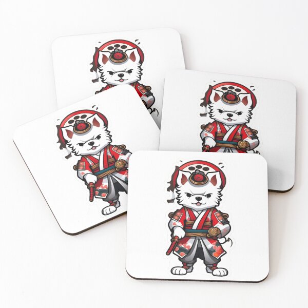 Item preview, Cool Japan samurai katana puppy white dog designed and sold by KorArtStudio.