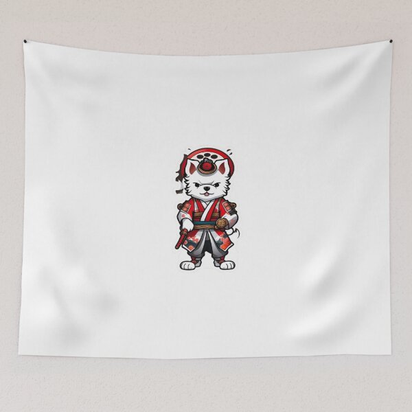 Item preview, Cool Japan samurai katana puppy white dog designed and sold by KorArtStudio.