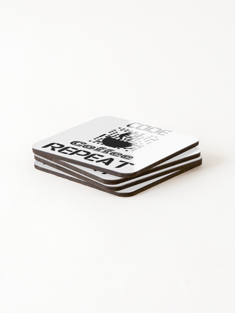 Thumbnail 4 of 5, Coasters (Set of 4), computer engineer programmer coding tech black and white coffee code designed and sold by 3dworldview.