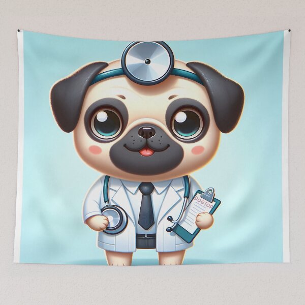 Item preview, Happy Pug Doctor Illustration designed and sold by inkArtistryfine.