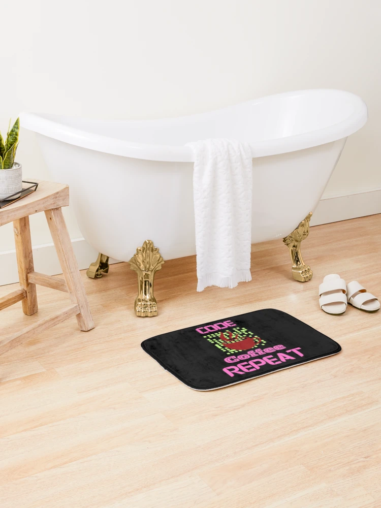 Thumbnail 2 of 6, Bath Mat, computer engineer programmer coding tech coffee code pink designed and sold by DesignYourWaystore.